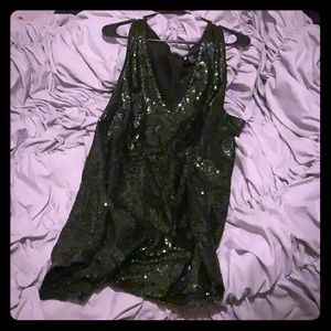 Festive holiday forest green sequin romper